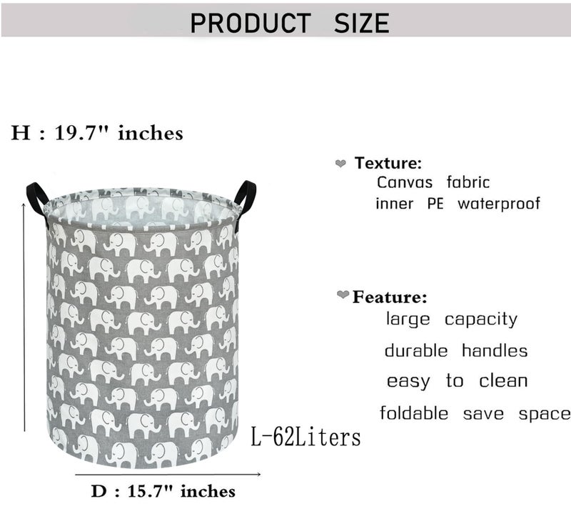 KUNRO Round Laundry Gift Basket Storage Hamper, Clothes Storage Organizer Bins, Shelf Basket with Handles for Room Decor (Elephant) - Image 2